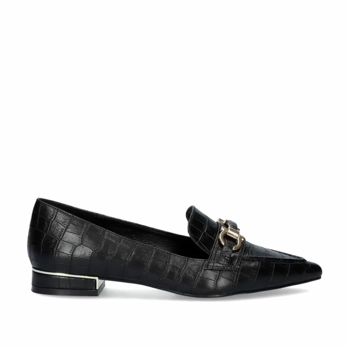 Exe Shoes Calçados Baixos>Mocassim Com Corrente Em Dourado Verona-171 Em Preto Croco