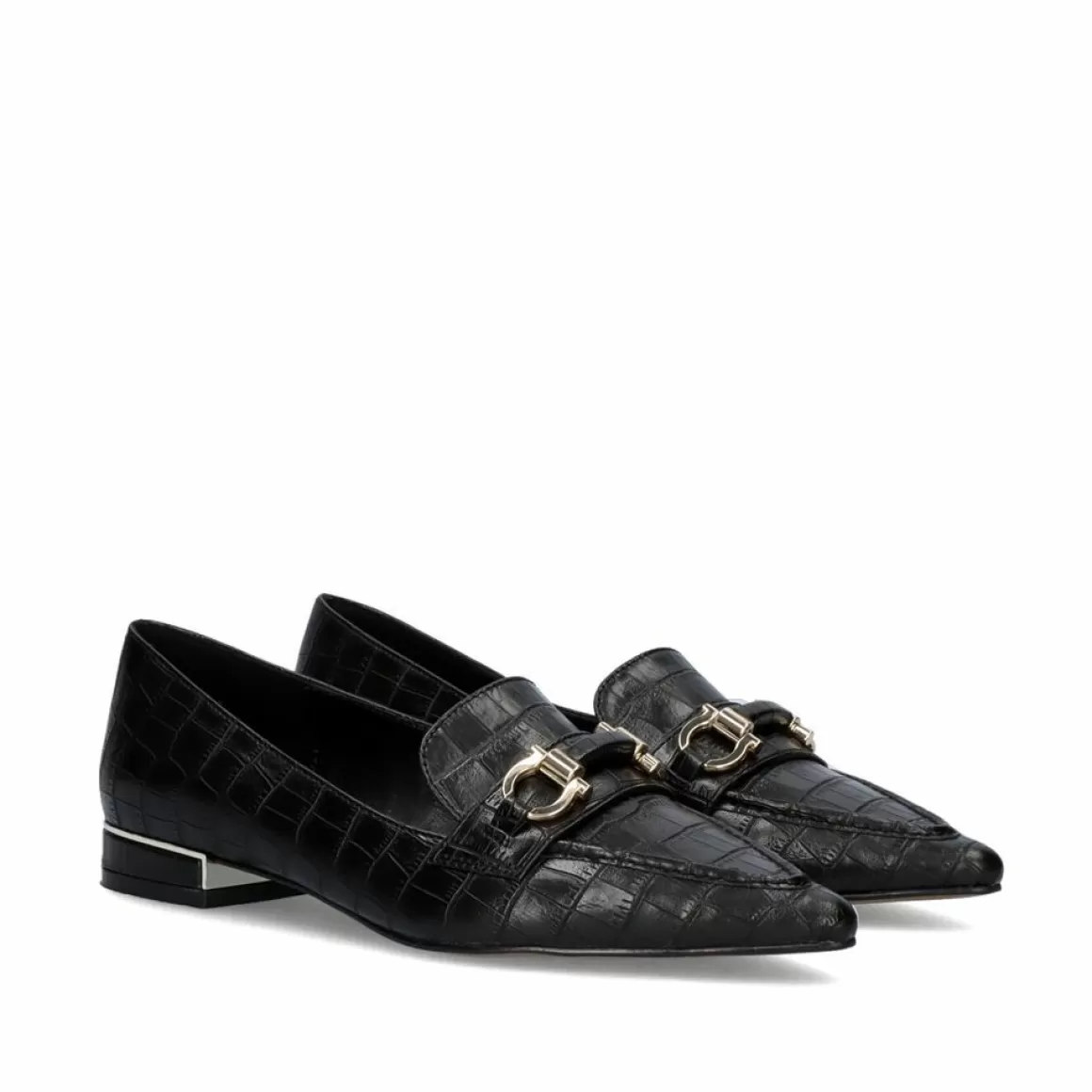 Exe Shoes Calçados Baixos>Mocassim Com Corrente Em Dourado Verona-171 Em Preto Croco