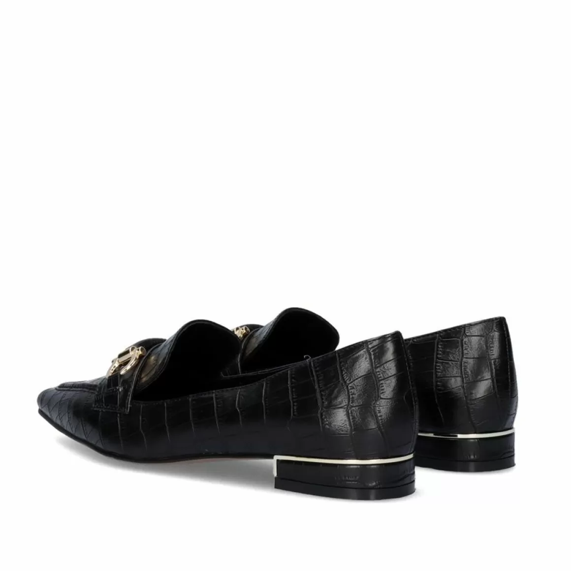 Exe Shoes Calçados Baixos>Mocassim Com Corrente Em Dourado Verona-171 Em Preto Croco