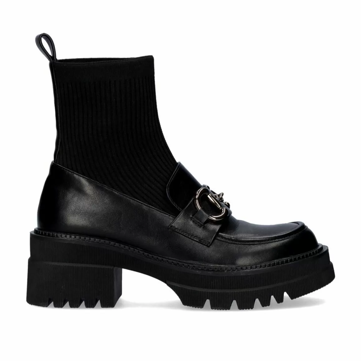 Exe Shoes Flat Shoes>Mocassim Estilo Meia B079-H227 Preto Com Cadeia Larga Em Prata