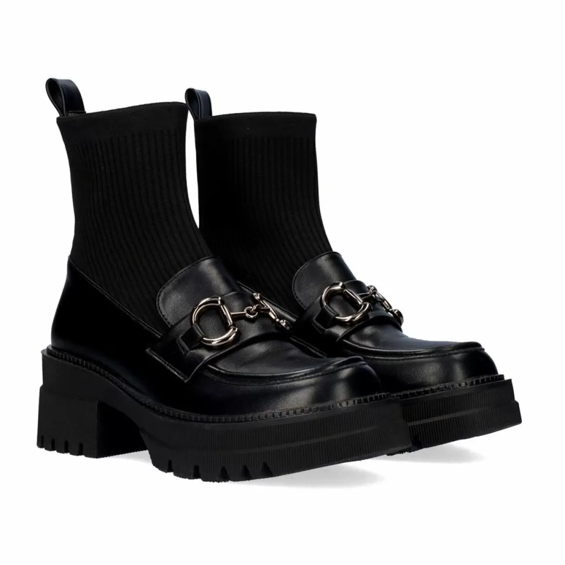Exe Shoes Flat Shoes>Mocassim Estilo Meia B079-H227 Preto Com Cadeia Larga Em Prata