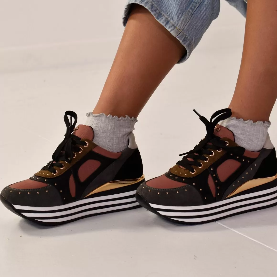 Exe Shoes Sneakers Mujer>Sneaker Plataforma Ex41 Em Rosa Com Detalhes Em Cinza